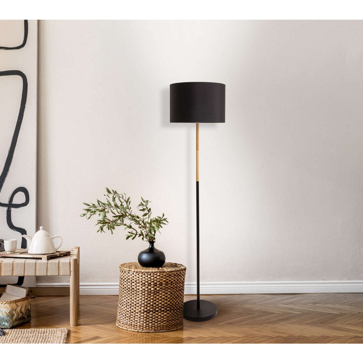 Vloerlamp Tessile Zwart/Naturel - 126 cm (E27)