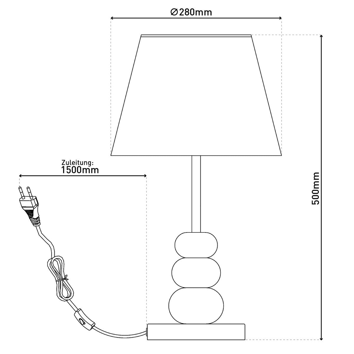 Tafellamp Elina Zwart/Bruin/Wit - 50 cm (E27)