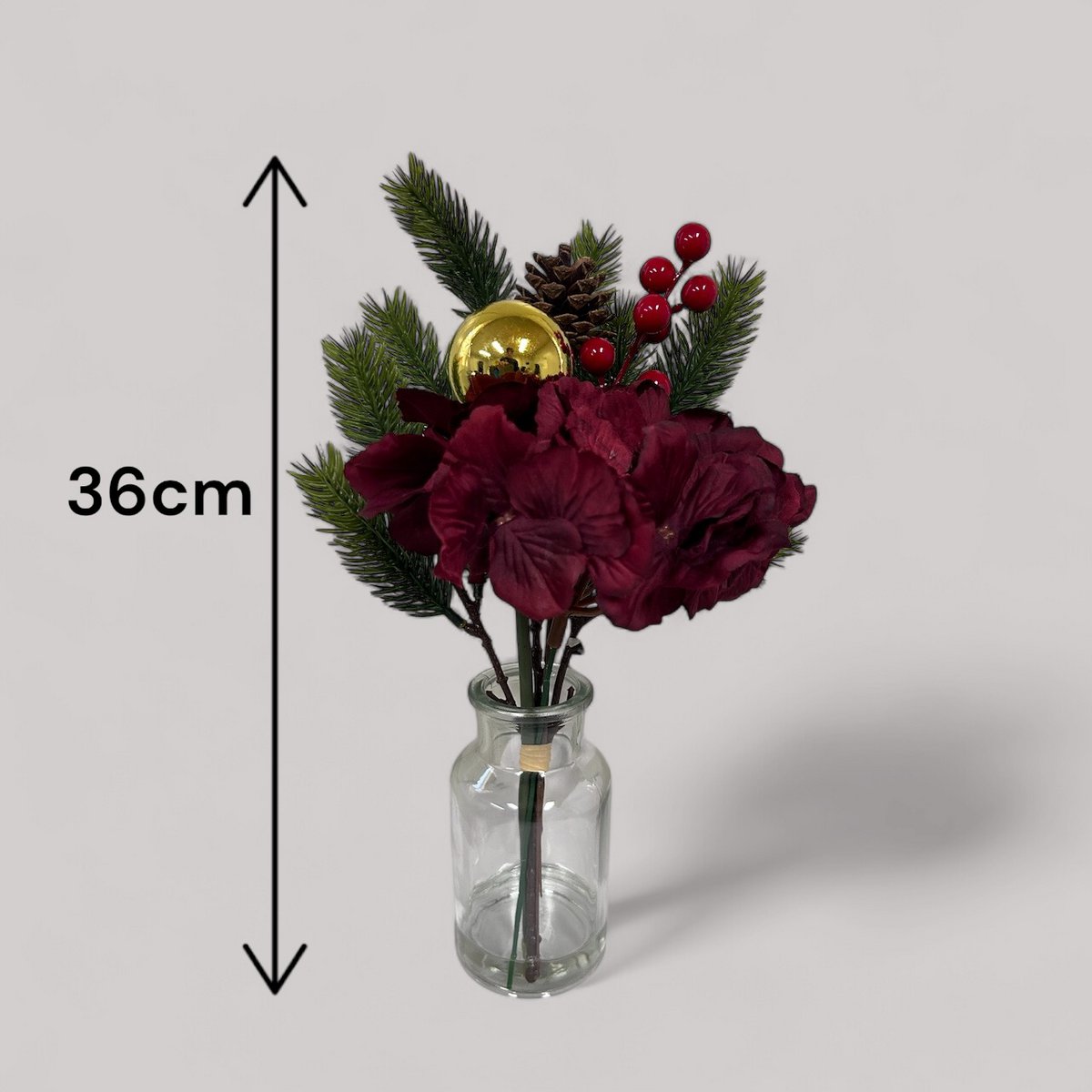 Zijden kunstbloem Kerstboeket rood/groen - 36 cm