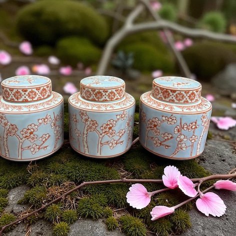 Porseleinen pot handbeschilderd blauw/roze