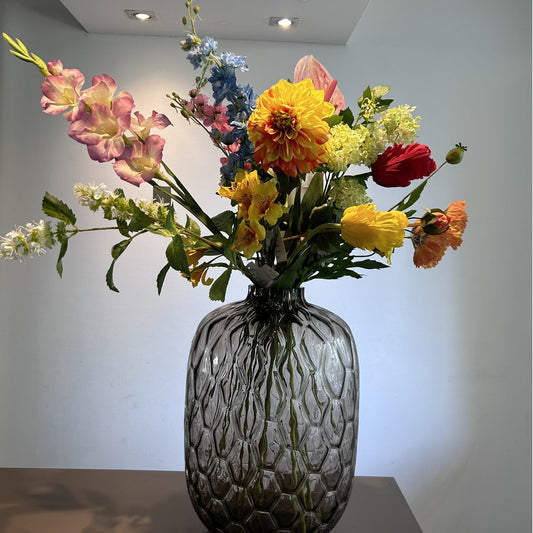 Zijden bloemen boeket met vaas multicolor