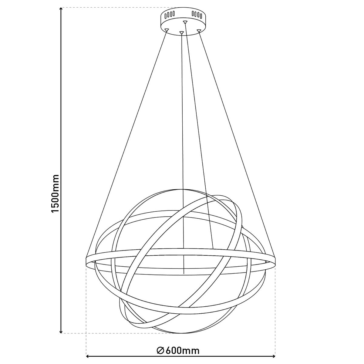LED - hanglamp "Cosmos" metaal en plastic in chroom, Ø60 cm, met stevig ingebouwde LED's, verlichting voor woonkamer, eetkamer of kantoor. - OutHome