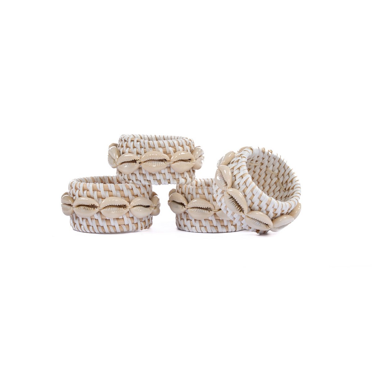 Rotan servetring Schelp wit (set van 4)