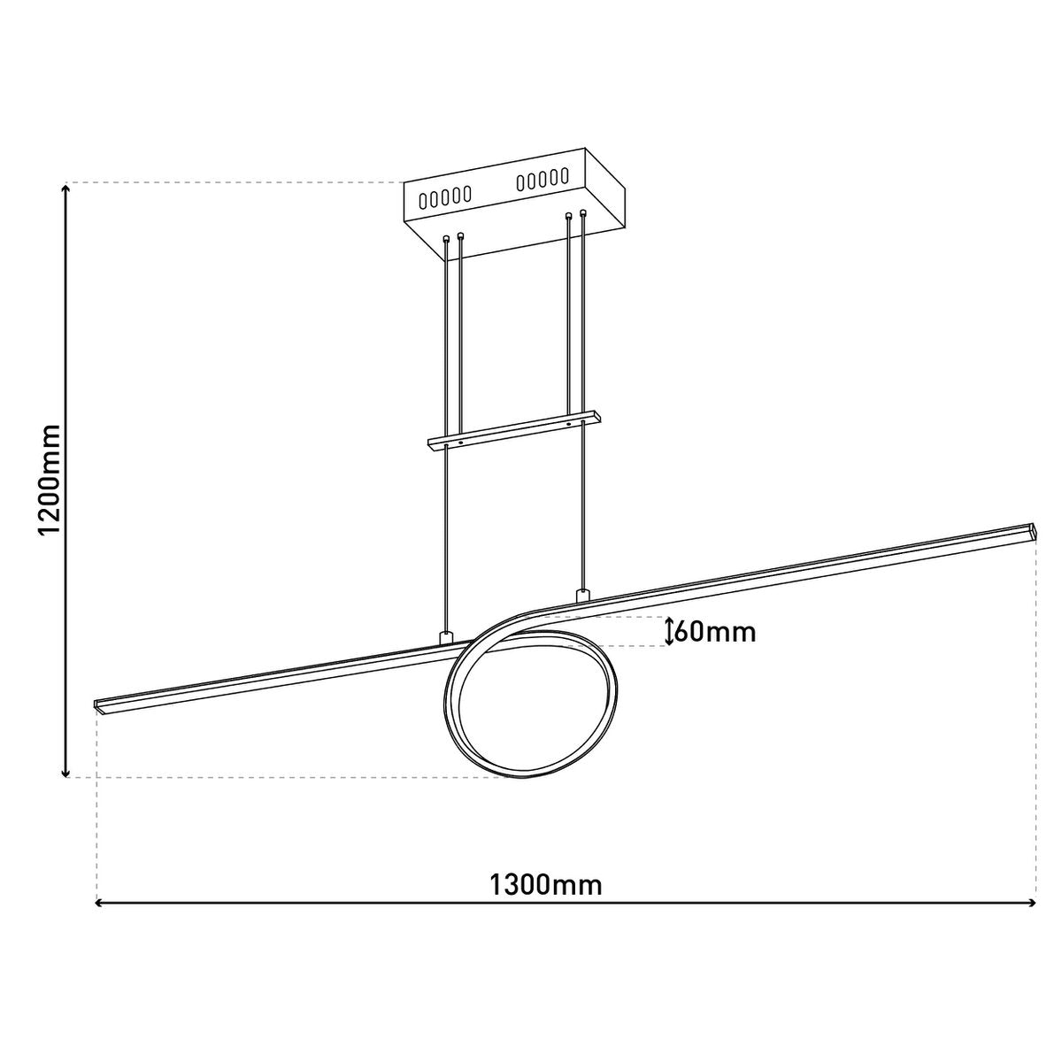 Led in ruil daarvoor hanglamp "looplijn" 130 cm lang, met geïntegreerde LED, gemaakt van metaal en plastic - OutHome
