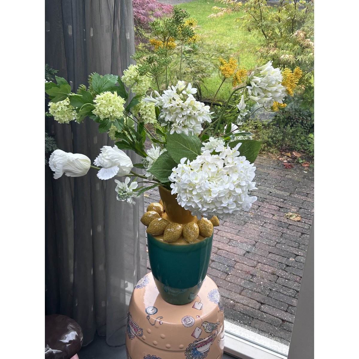 Keramische vaas Lemon juice turkoois/geel - 37 cm
