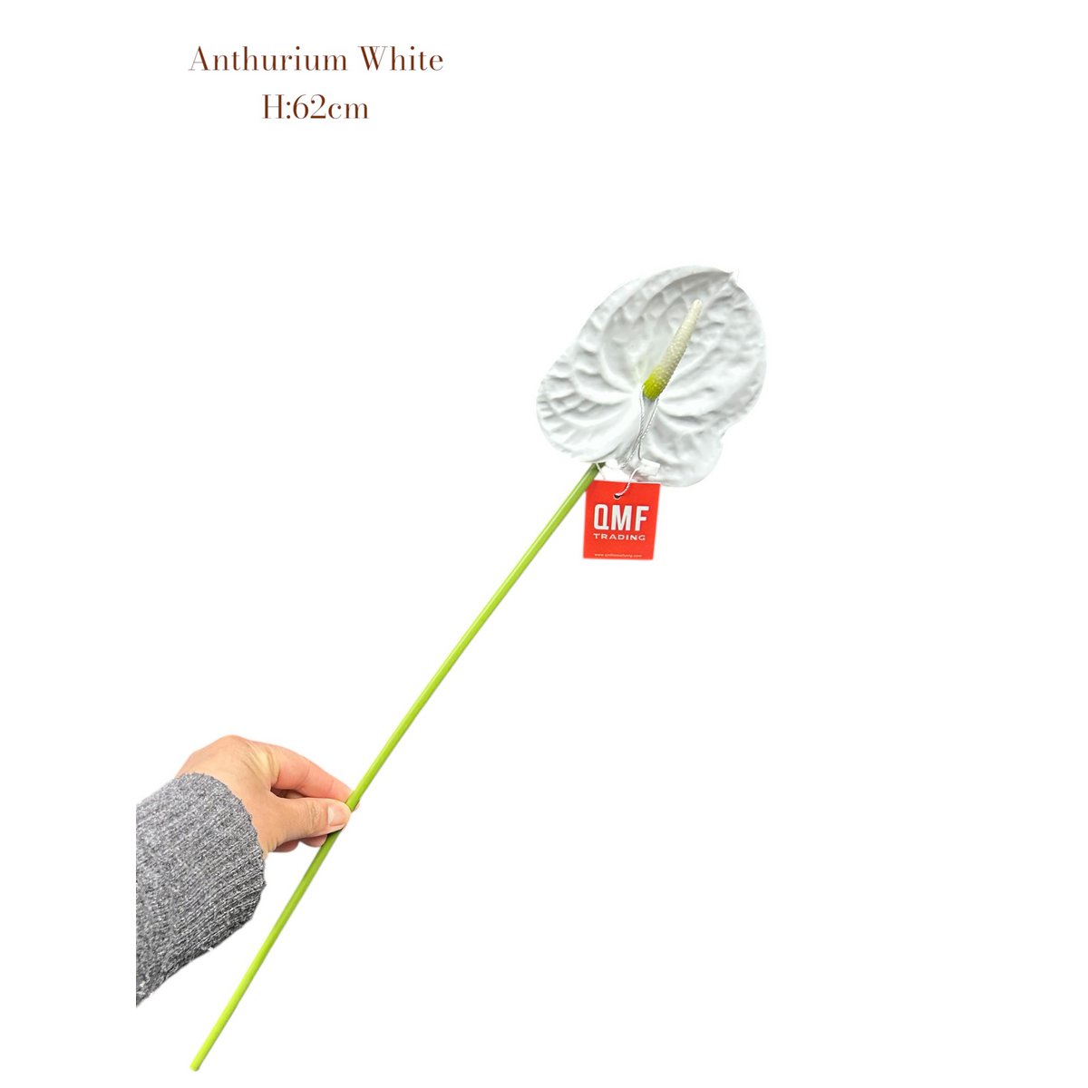 Zijden kunstbloem Anthurium wit - 62 cm