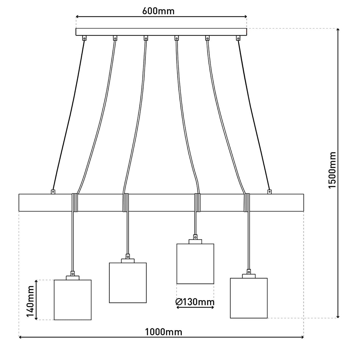 Hanglamp Malta 4-Lichts Grijs/Wit (E27)