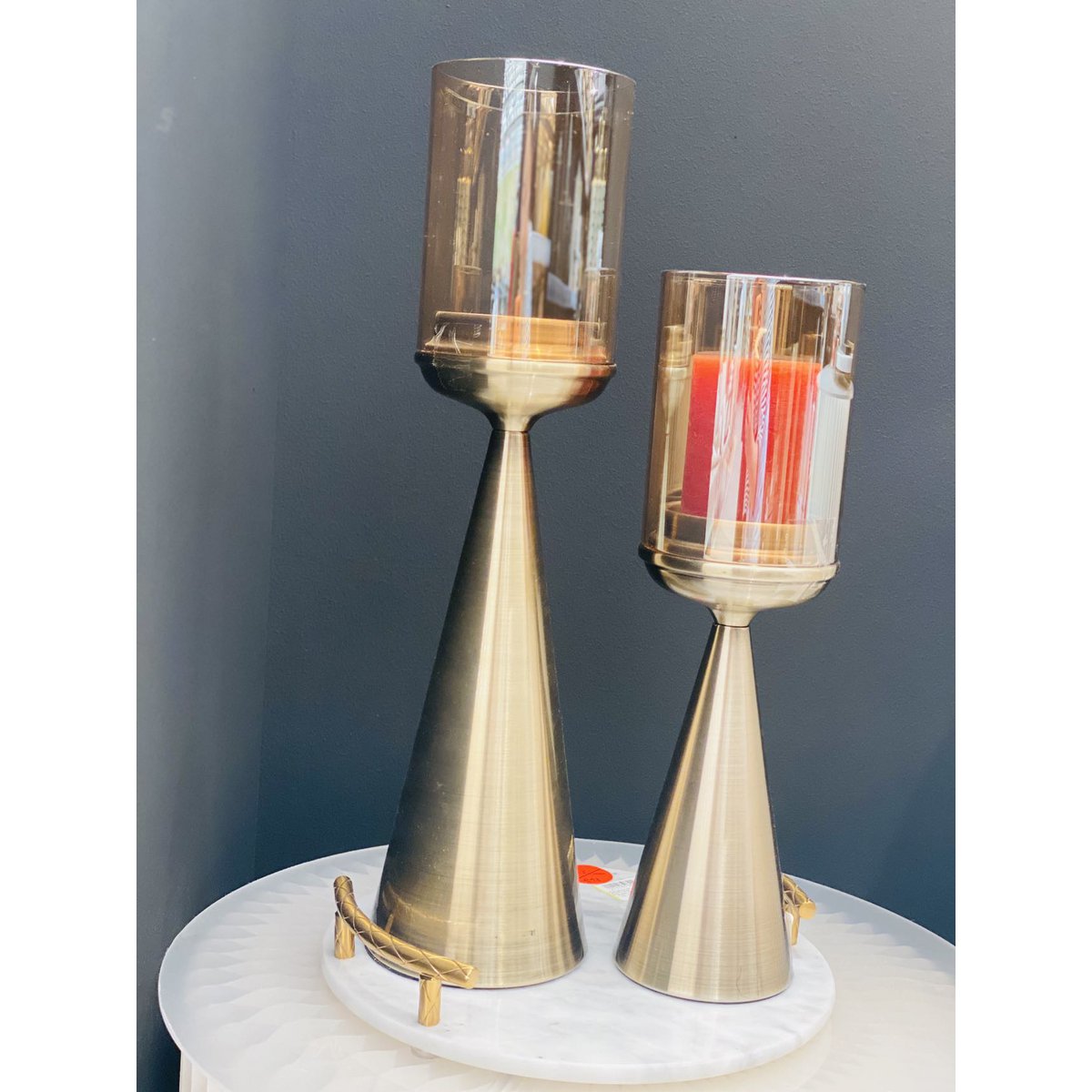 Glazen kandelaar S-hoog goud - 39 cm