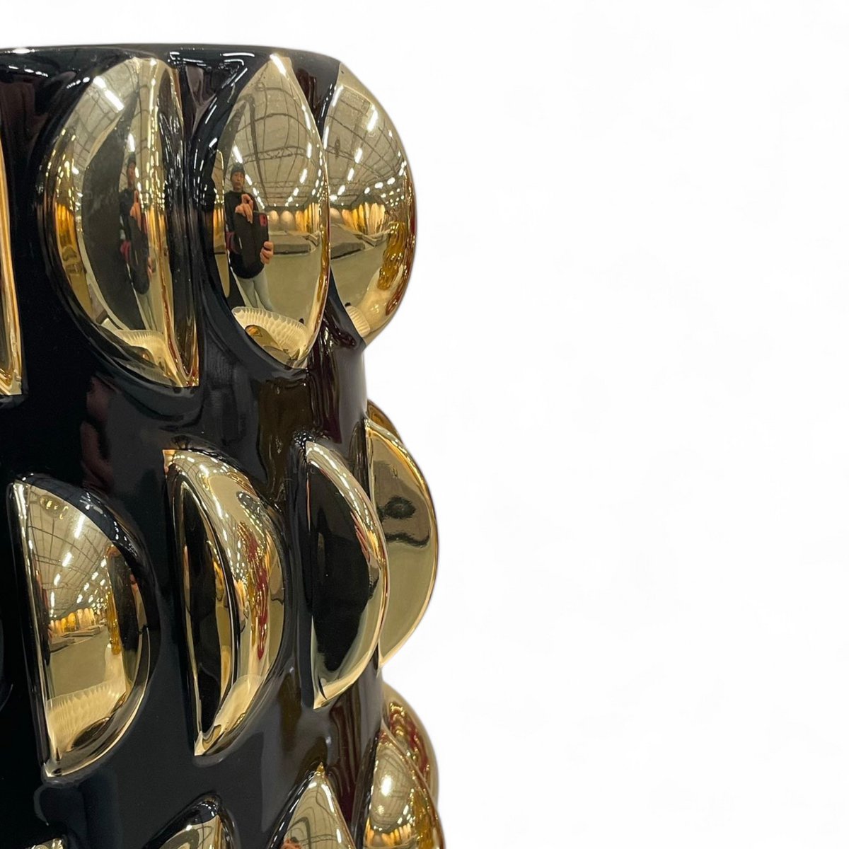 Porseleinen vaas Visschaalpatroon zwart/goud