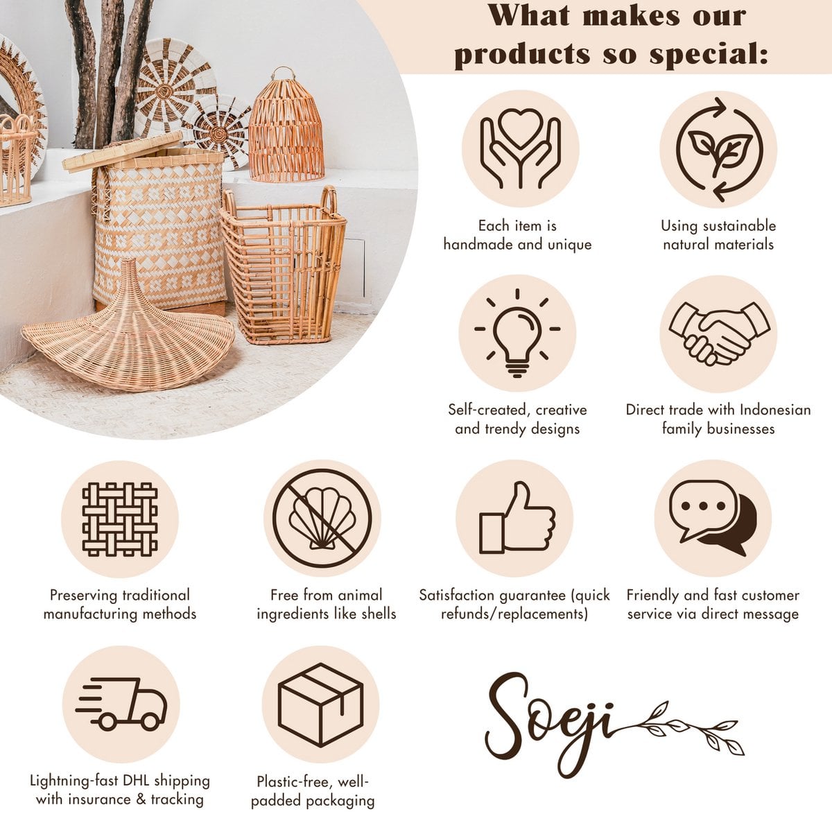 Sierkussen Jiwa Raffia Beige - 40x40 cm