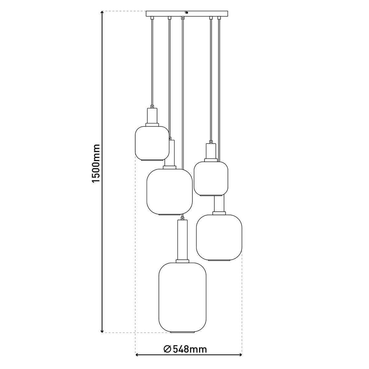 Hanglamp Fumo 5-Lichts Zwart/Glas (E14)