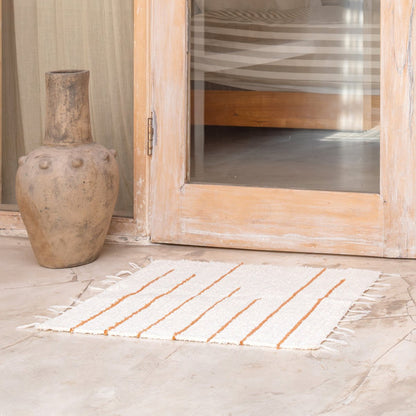 Vloermat Gianyar Katoen Wit/Bruin - 64x51 cm