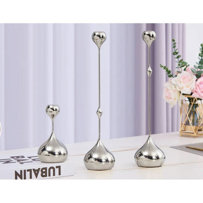 Hooggepolijst nikkel kandelaar Tender zilver - 34 cm