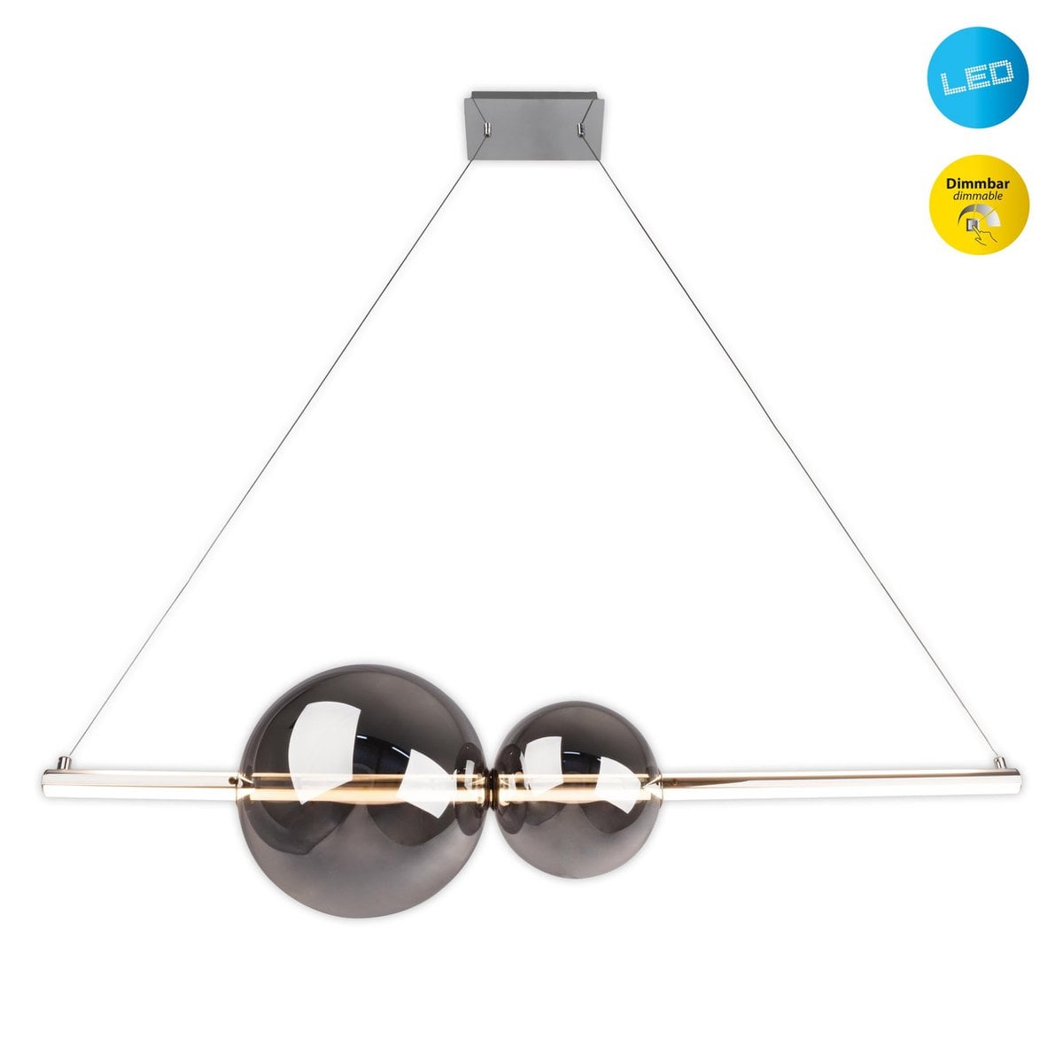 LED Hanglamp Nova Chroom/Rookglas