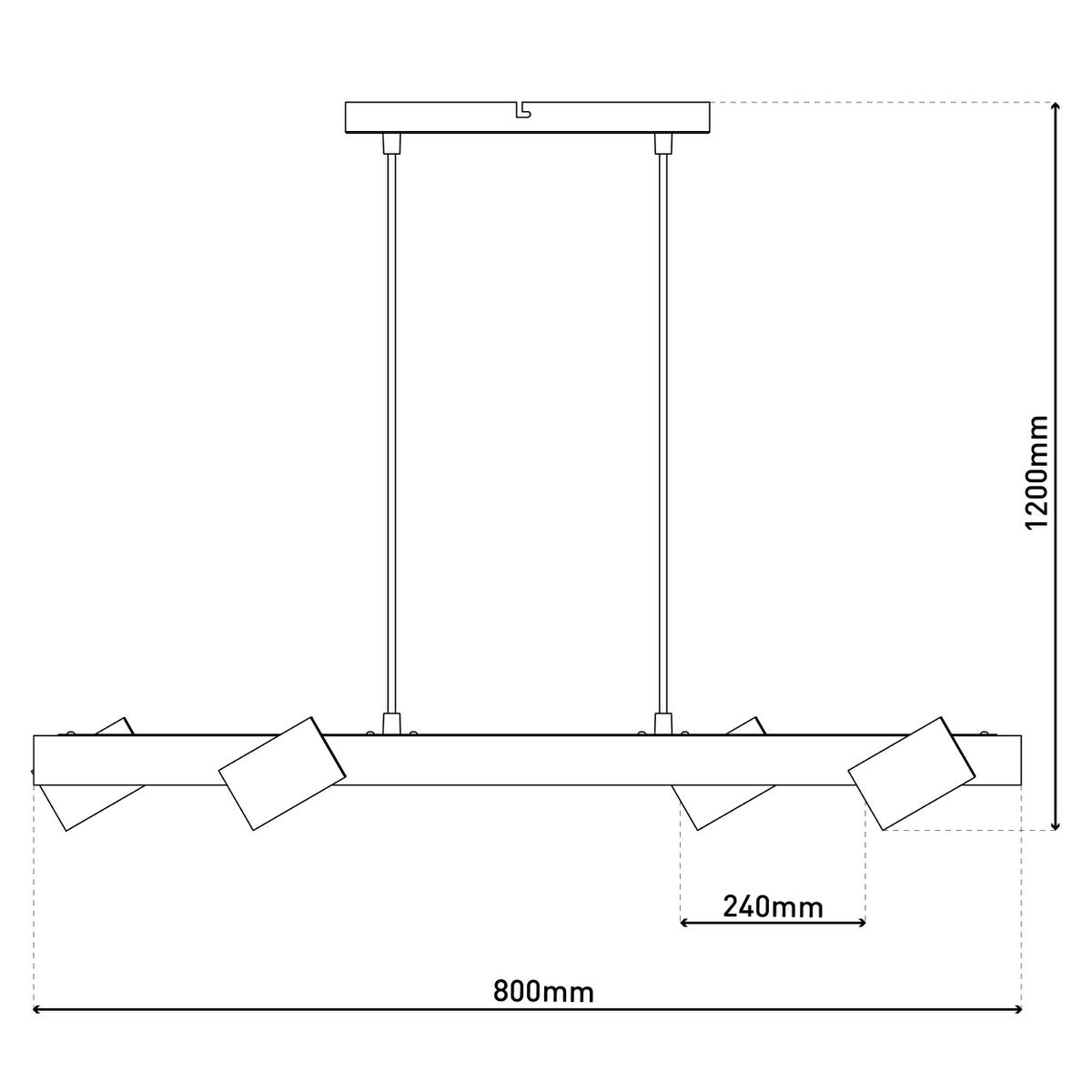 Hanglamp Frida 4-Lichts Zwart/Hout - 80 cm (GU10)