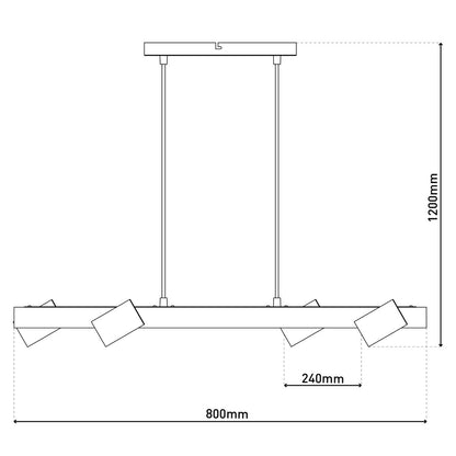 Hanglamp Frida 4-Lichts Zwart/Hout - 80 cm (GU10)