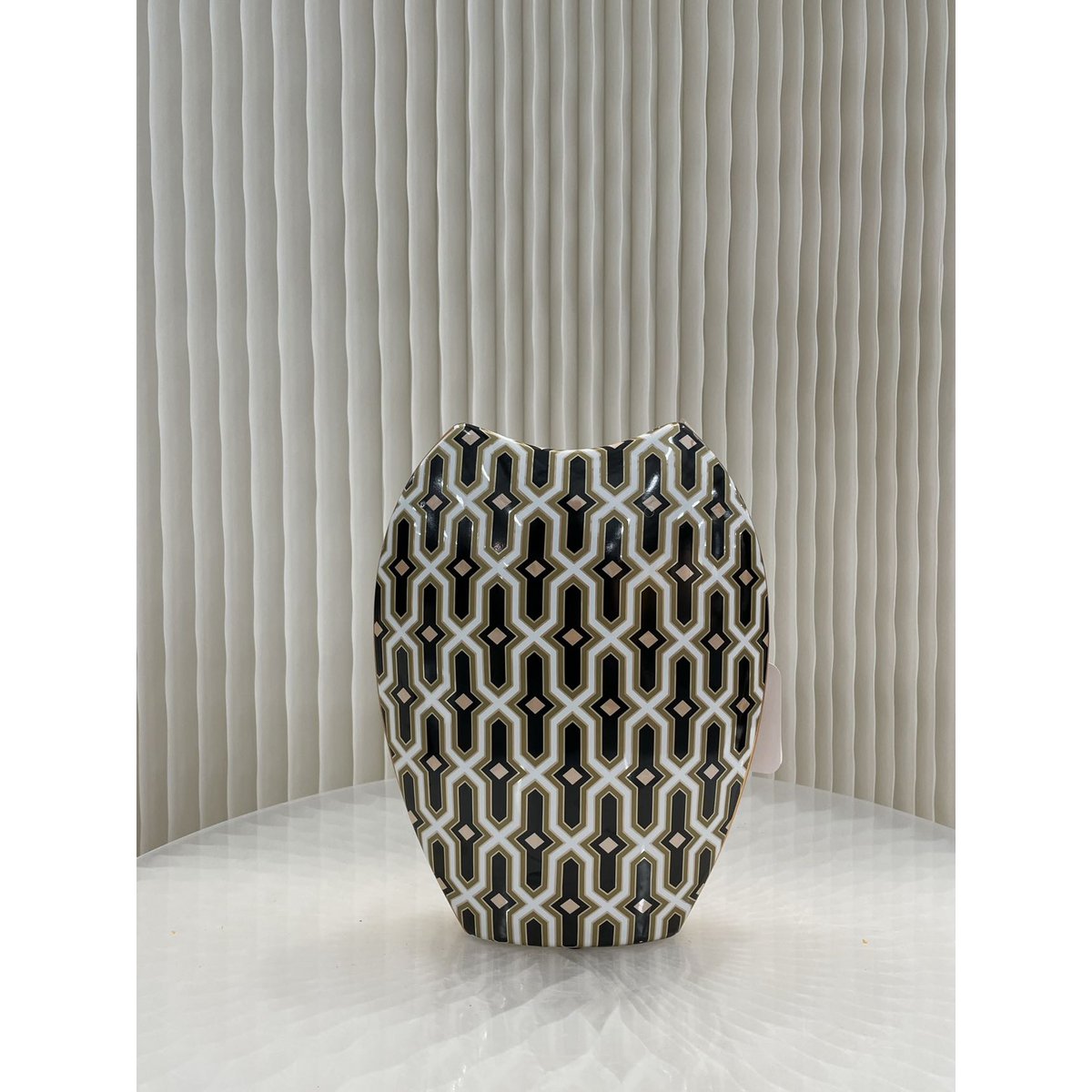 Porseleinen vaas zwart/goud/wit - 26 cm