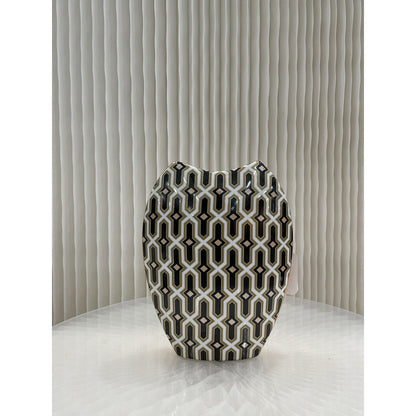 Porseleinen vaas zwart/goud/wit - 26 cm