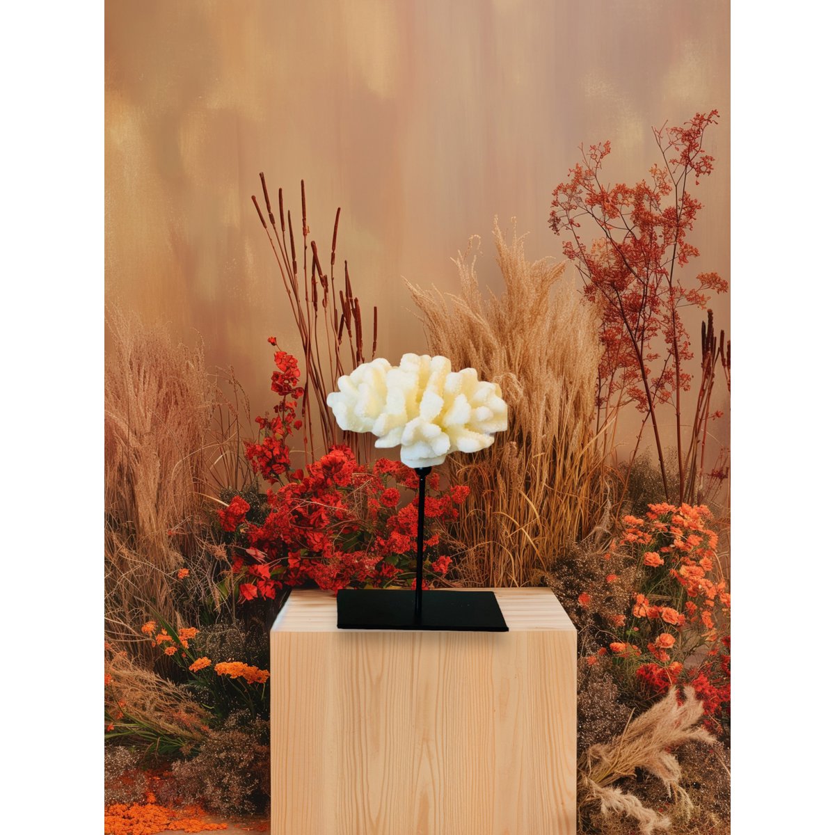 Metalen standaard koraaldecoratie wit - 25 cm