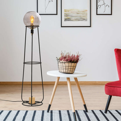 Stapellamp "stelo", moderne vloerlamp gemaakt van zwart metaal en rookglas, E27 - aansluiting, 128,5 cm hoog, voor eetkamer, woonkamer, gang of kantoor, - OutHome