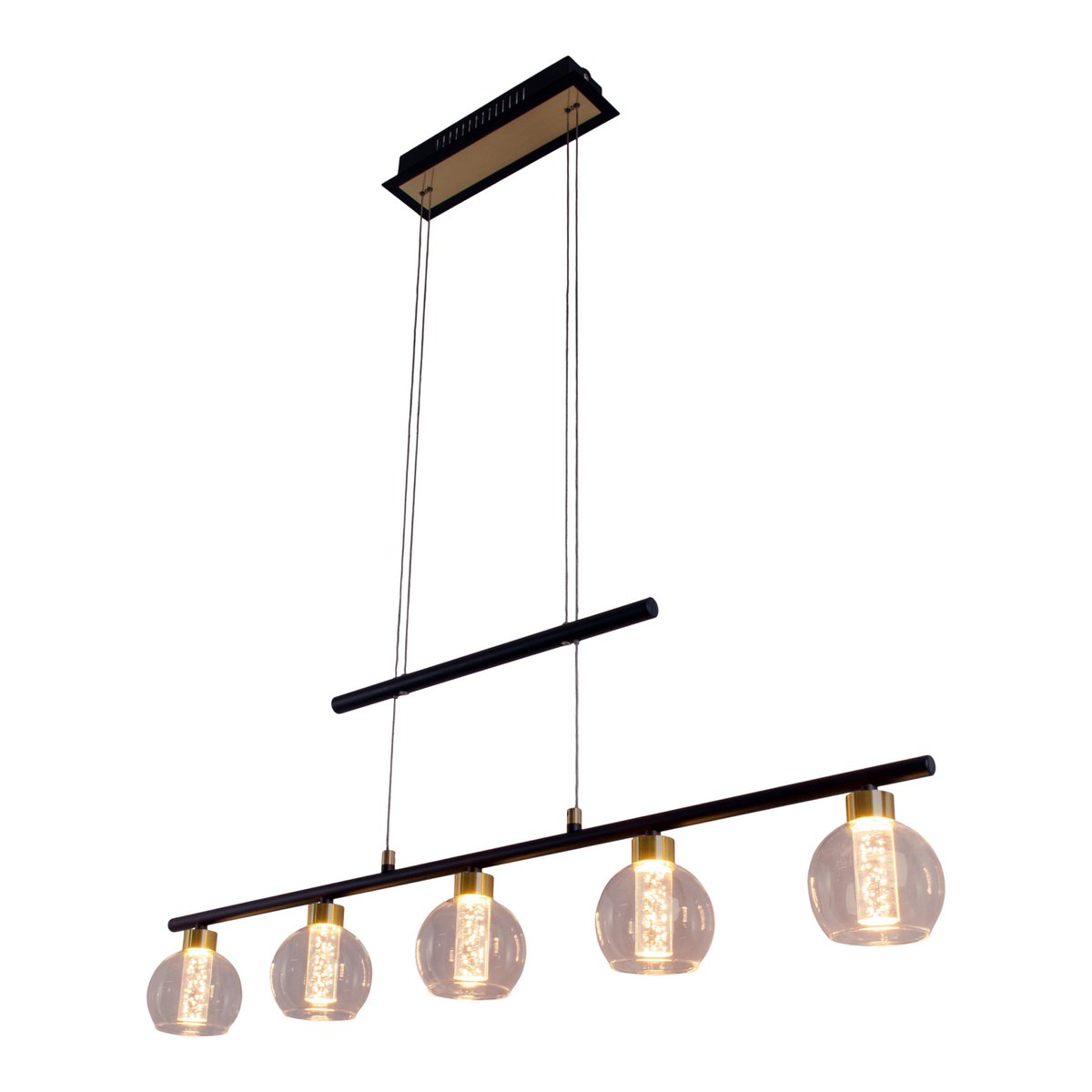LED Hanglamp Messing/Zwart Glas - 90 cm