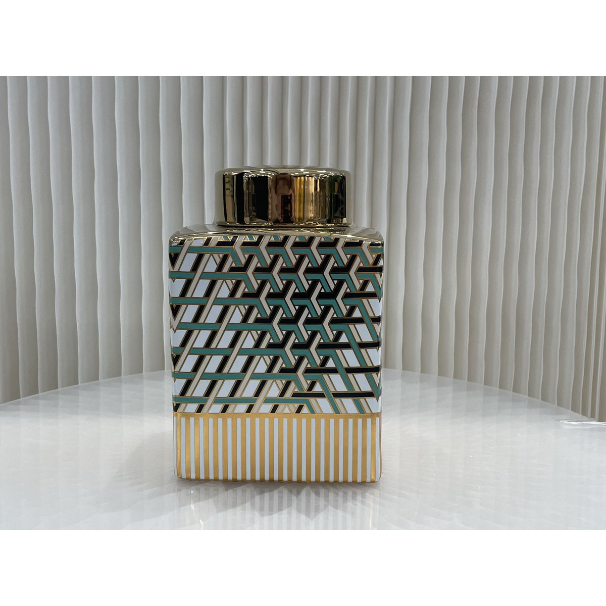 Porseleinen vaas 7543-8 groen/goud - 21 cm