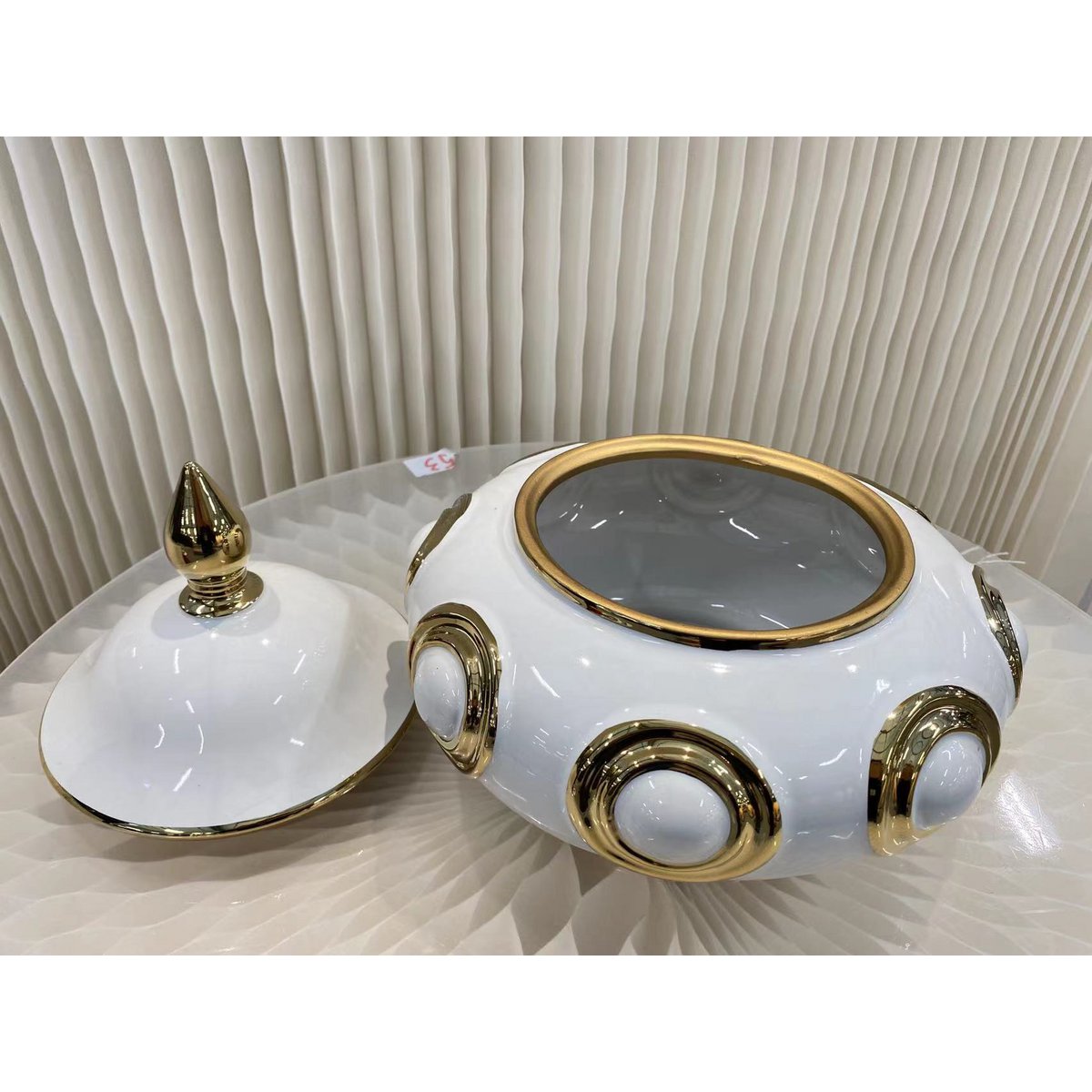 Porseleinen gemberpot Gouden cirkel wit/goud