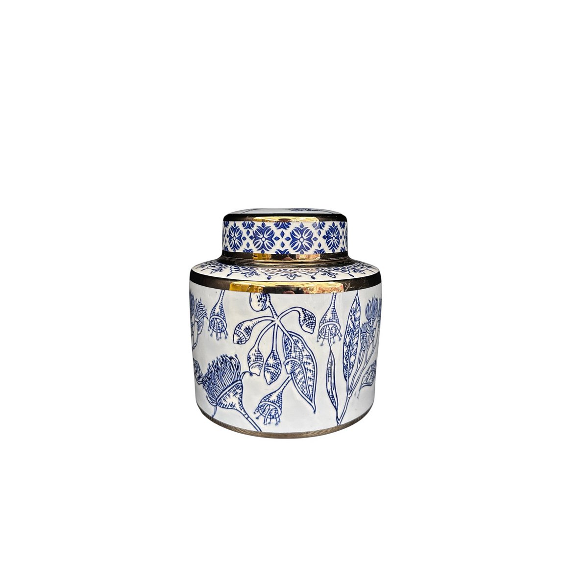 Porseleinen bloemenvaas Aline ginger jar blauw-wit