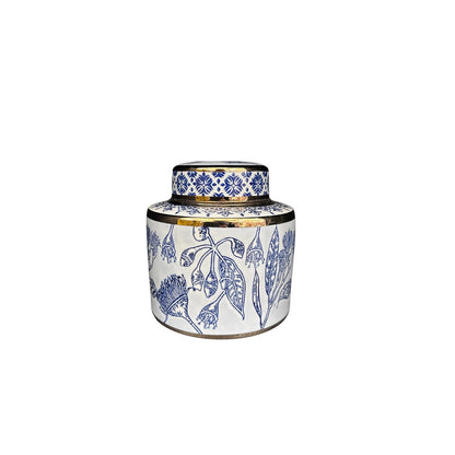 Porseleinen bloemenvaas Aline ginger jar blauw-wit