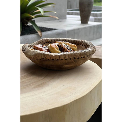 Teakhout en raffia kom Like me naturel - 20 cm