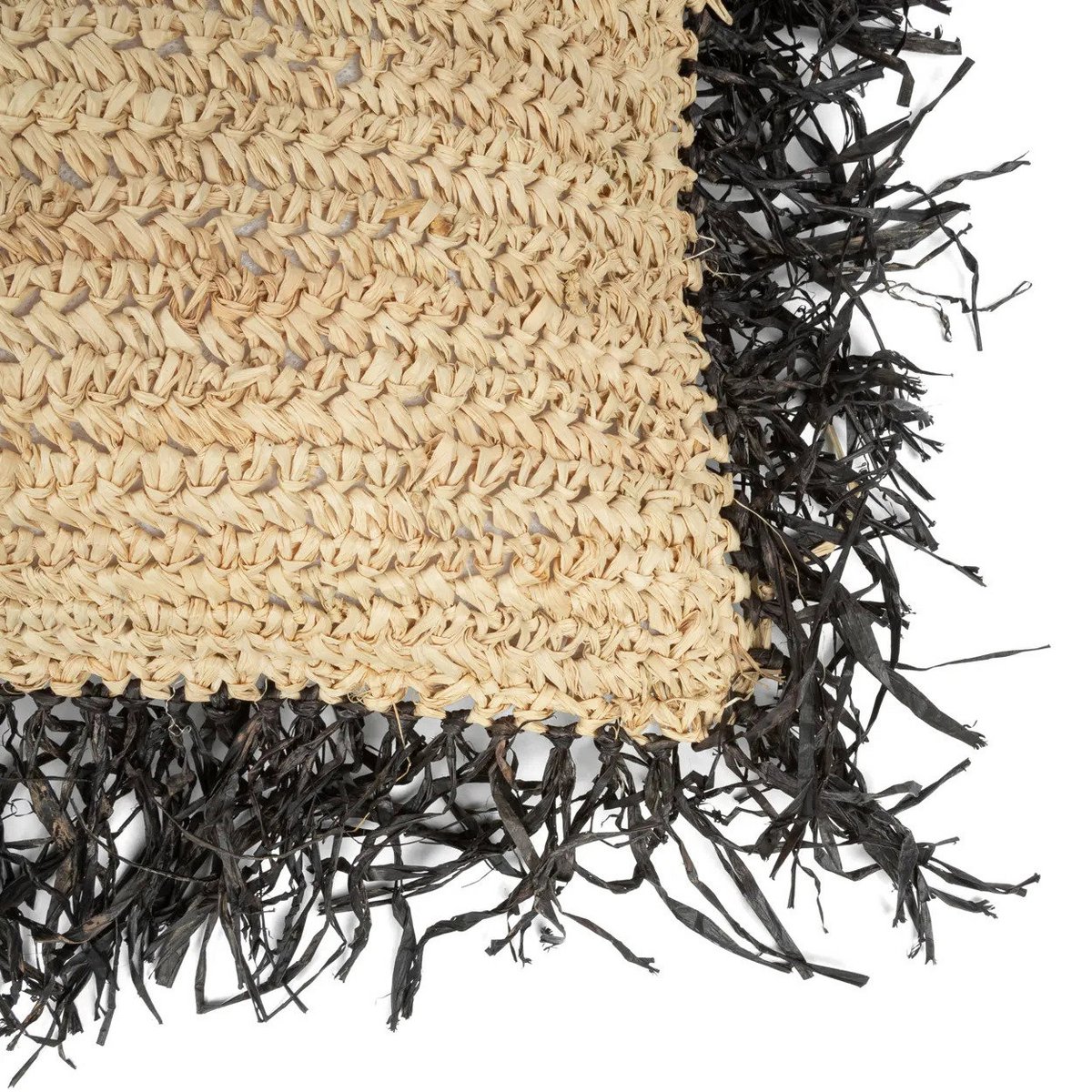 Raffia kussenhoes Vierkant naturel/zwart - 60 cm