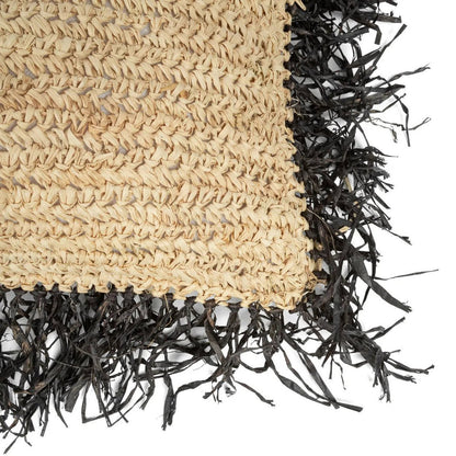 Raffia kussenhoes Vierkant naturel/zwart - 60 cm