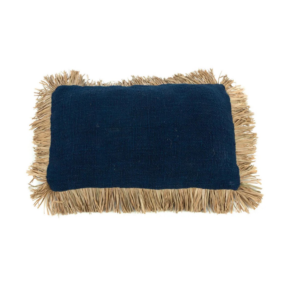 Kussenhoes raffia franjes Boho blauw - 30x50 cm