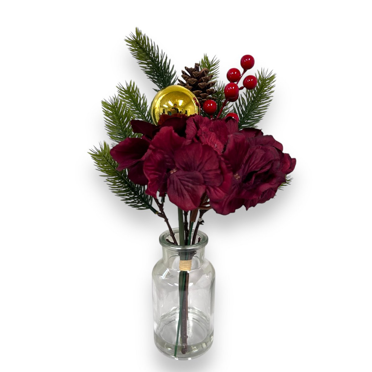 Zijden kunstbloem Kerstboeket rood/groen - 36 cm