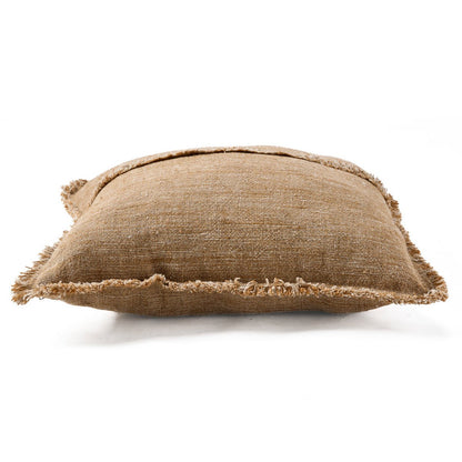 Linnen kussenhoes Sahara fringe bruin - 50x50 cm