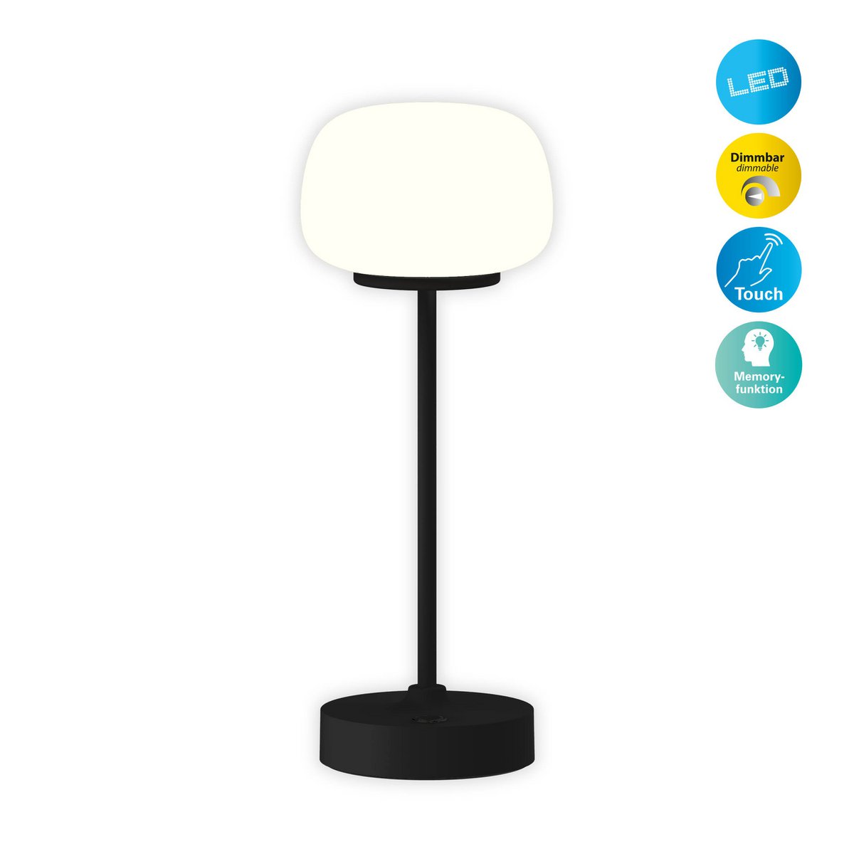 LED Acculamp Pina Zwart/Wit Glas - 30 cm