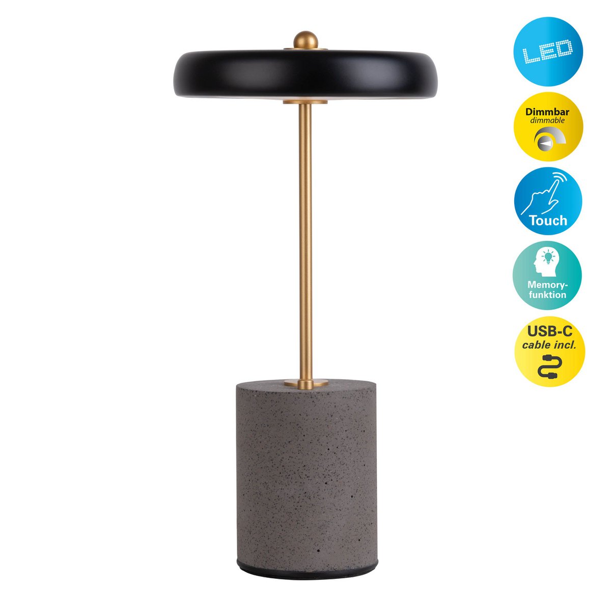 Acculamp Seta Zwart Metaal/Beton - 30 cm