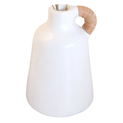 Vaas Sana Klei Wit met Rotan Handvat