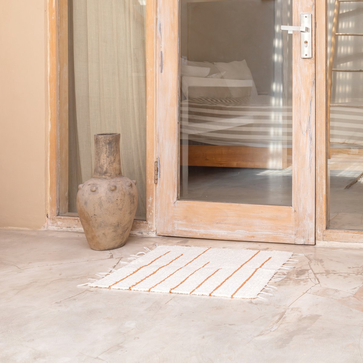 Vloermat Gianyar Katoen Wit/Bruin - 64x51 cm