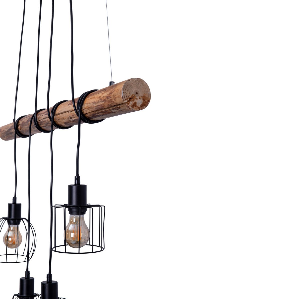 Hanglamp Woodland 4-Lichts Zwart/Hout - 100 cm (E27)