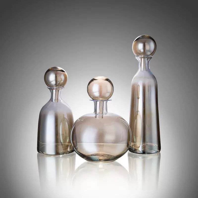 Glazen fles amberkleurig (Set van 3)