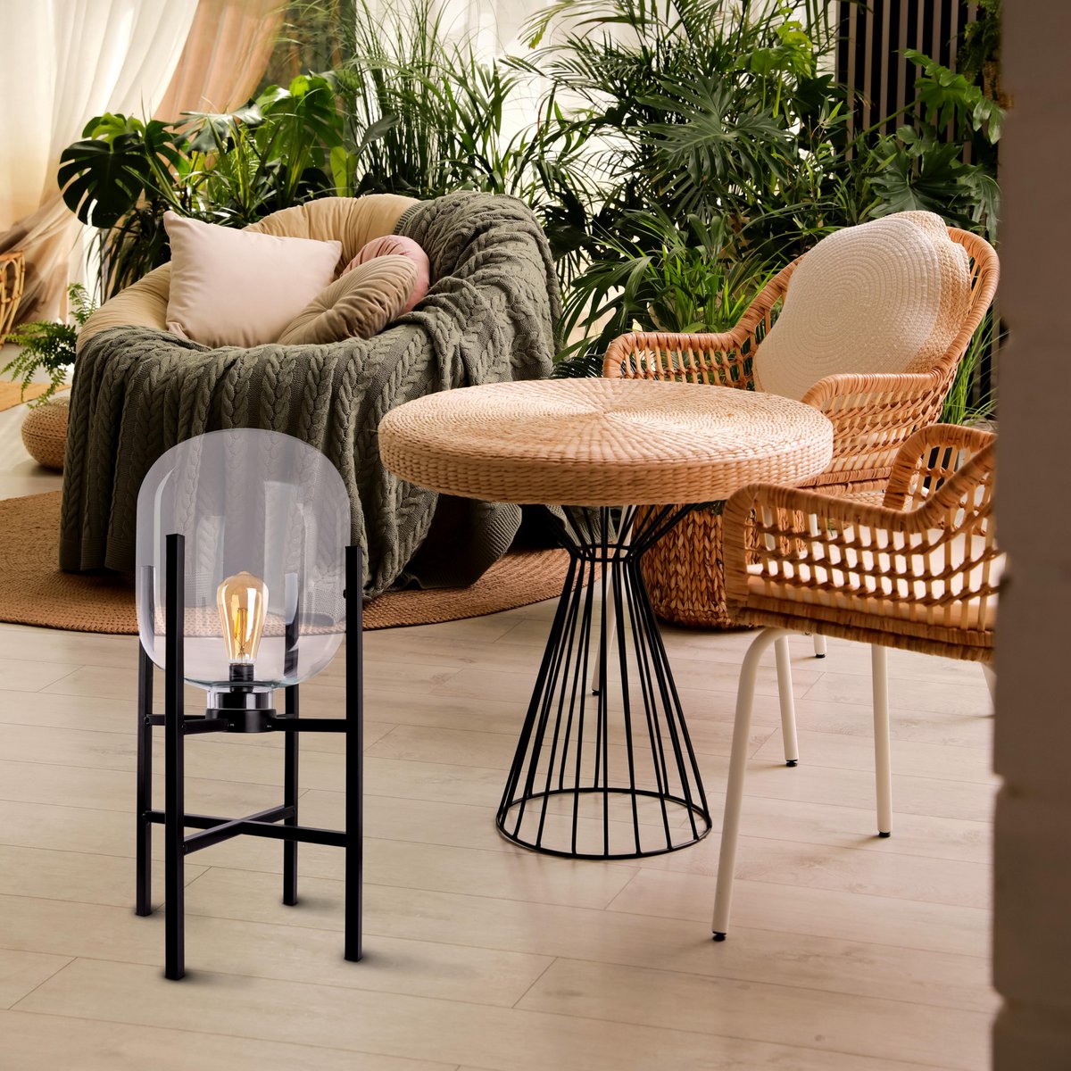 LED Staande Lamp Lora Zwart/Glas - 58 cm (Binnen/Buiten)