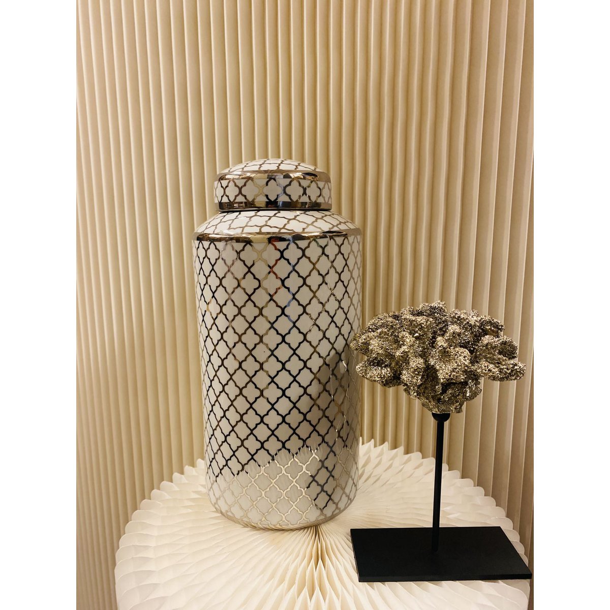 Keramische pot Mini wit/goud - 30 cm
