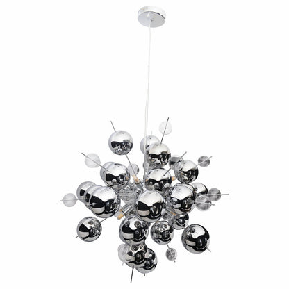 Hanger lamp "explosie" chroom gemaakt van metaal en glas, G9 - versies, hangende lamp voor eetkamer, woonkamer, gang of kantoor, Øca. 65 cm - OutHome