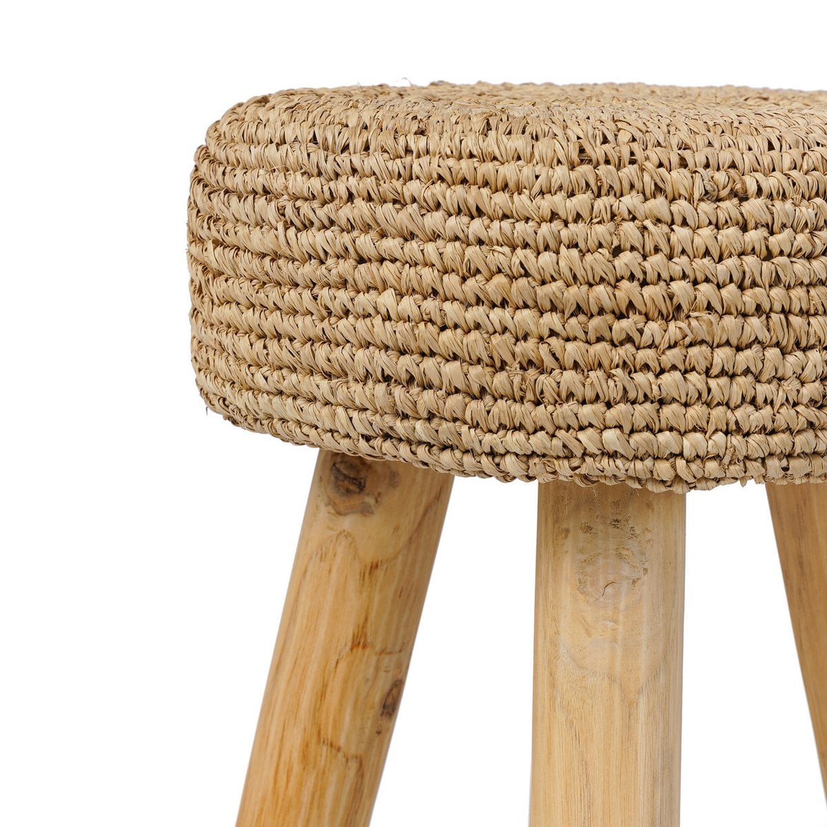 Teak kruk Raffia natuurlijk