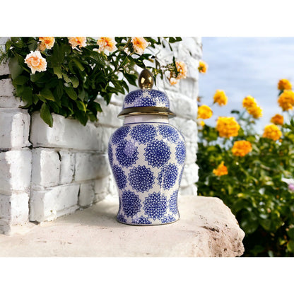 Porseleinen gemberpot Dahlia blauw/wit