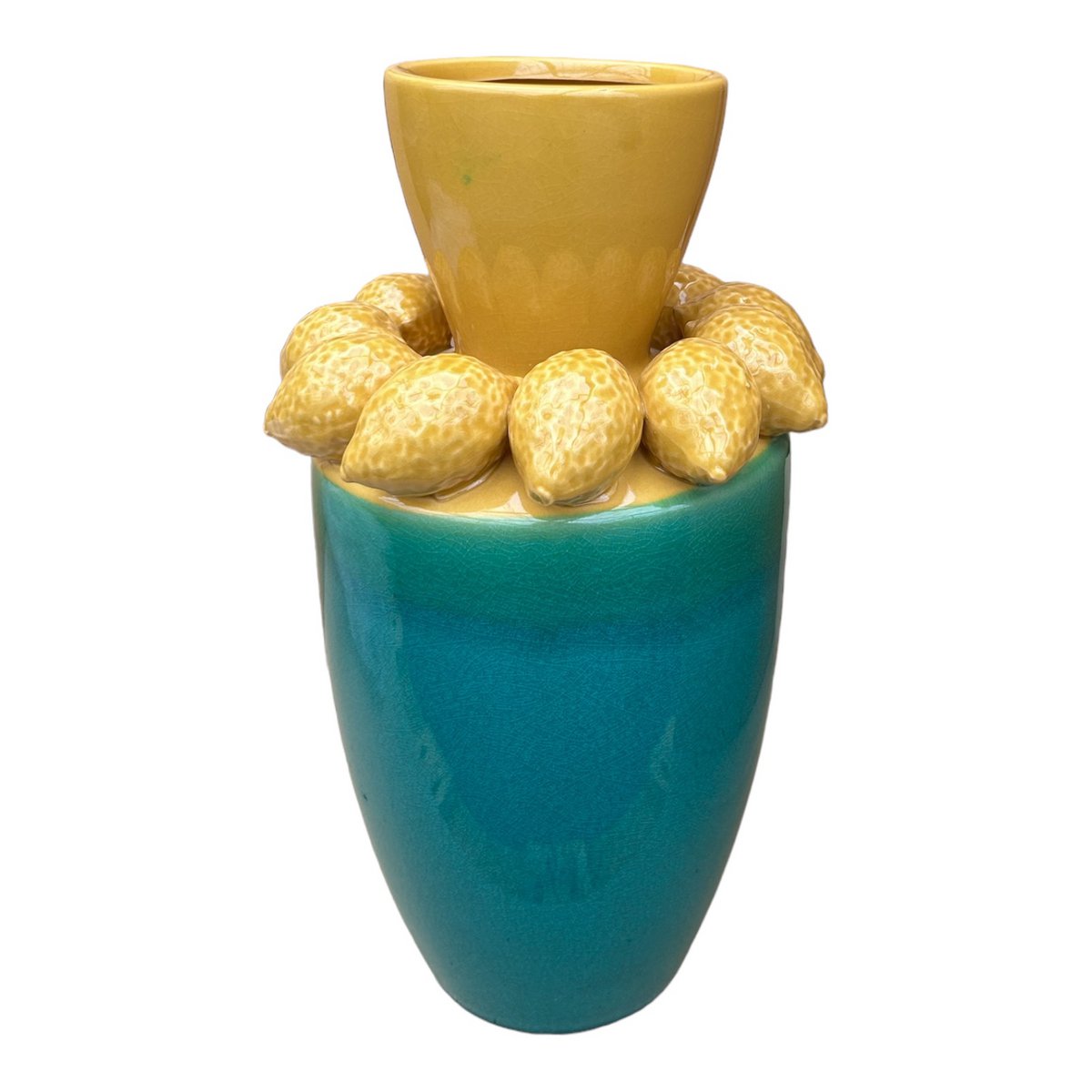 Keramische vaas Lemon juice turkoois/geel - 37 cm