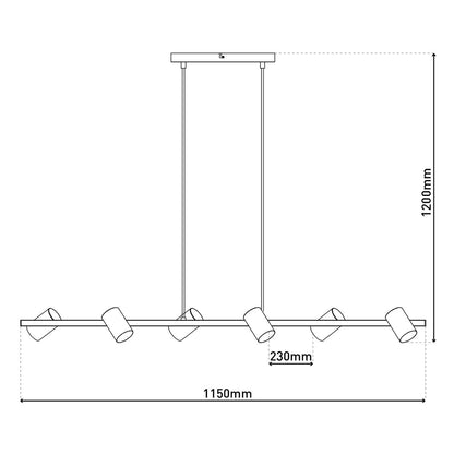 Hanglamp Frida 6-Lichts Zwart/Goud - 115 cm (GU10)