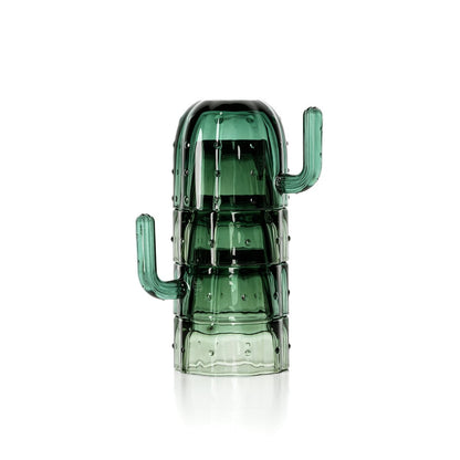 Glazen drinkglas Stack-a-Cactus groen (Set van 4)