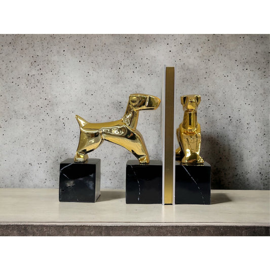 Chroom boekensteunen Terrier goud (Set van 2)